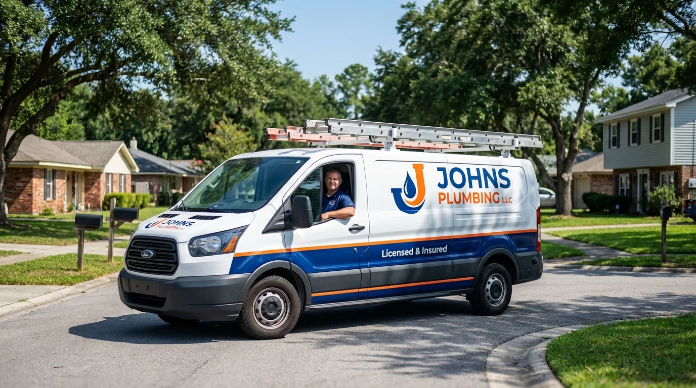 Johns Plumbing LLC service van in Calera, OK