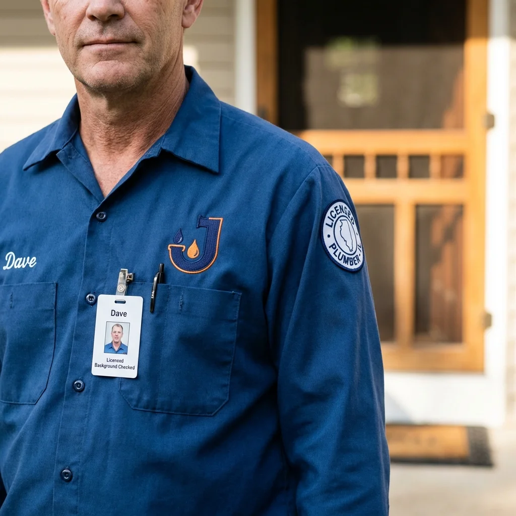 Licensed plumber showing ID badge in Calera, OK