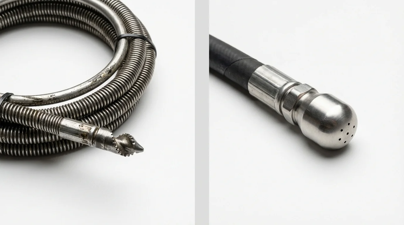 Drain snake cable and hydro jetting nozzle used for drain cleaning in Calera, OK