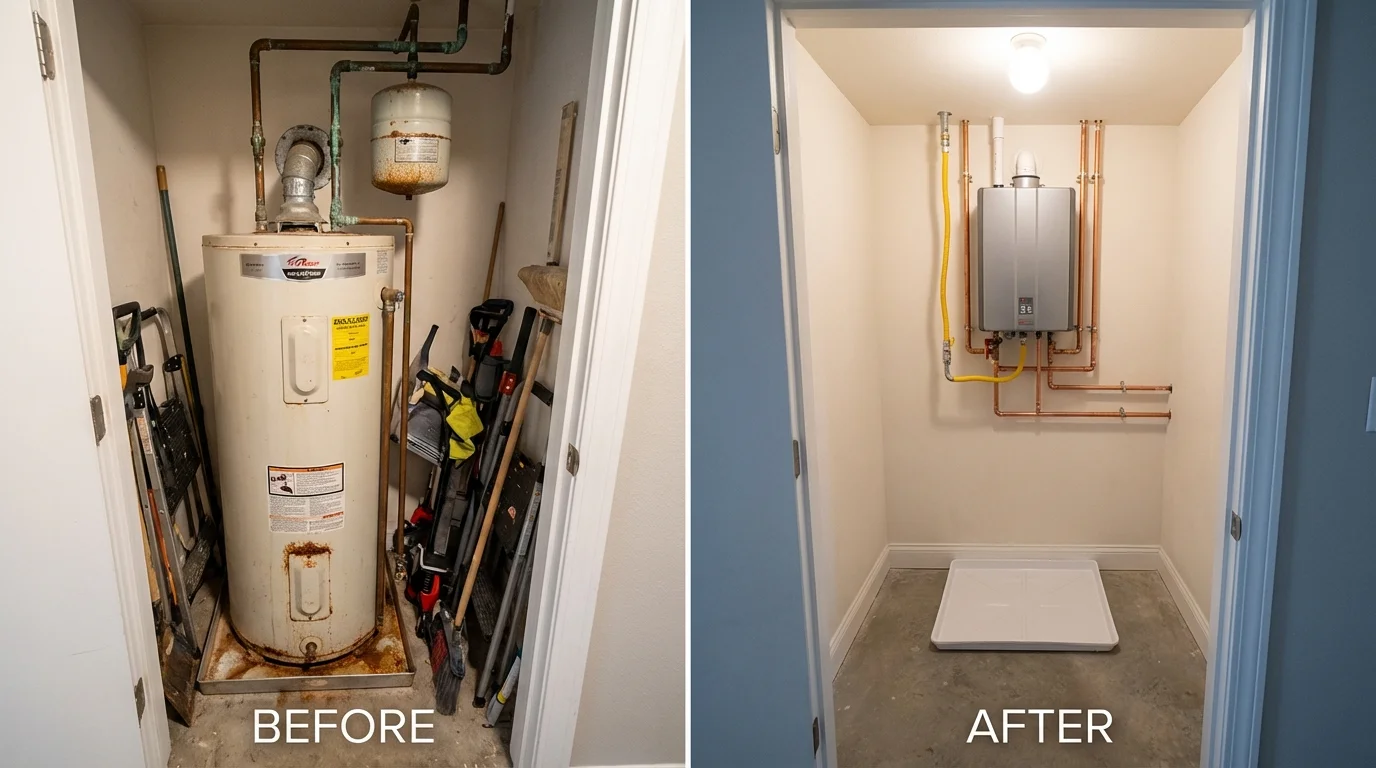 Tank water heater versus wall-mounted tankless unit comparison for Calera, OK homeowners