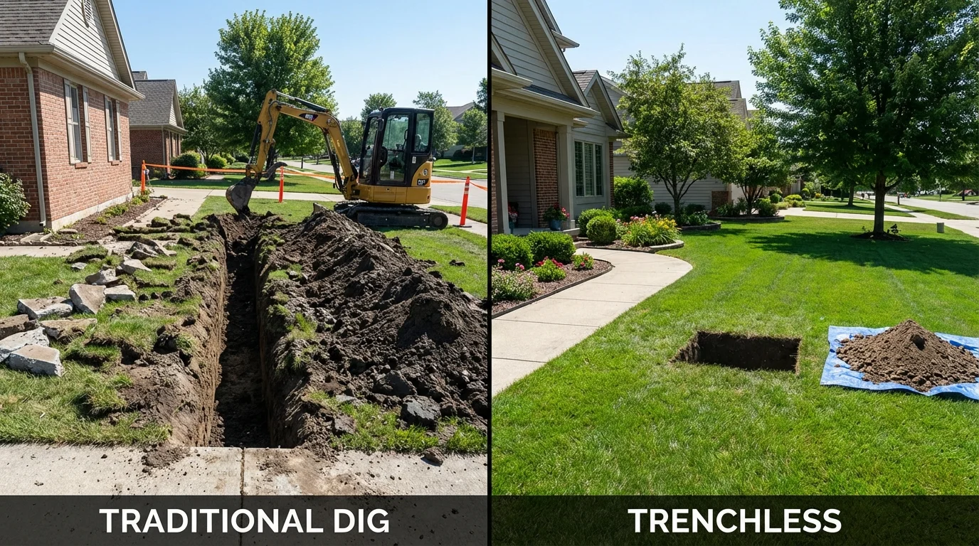 Trenchless sewer repair with minimal yard damage versus traditional excavation in Calera, OK